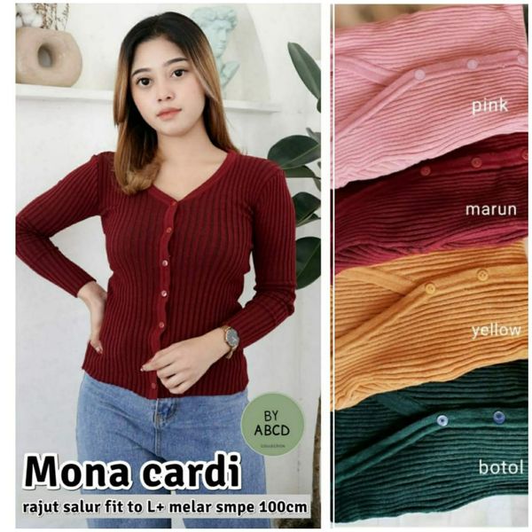 ABCD LABEL / MONA CARDY / FASHION WANITA KEKINIAN / CARDIGAN RAJUT MURAH / CARDI RAJUT SALUR POLOS