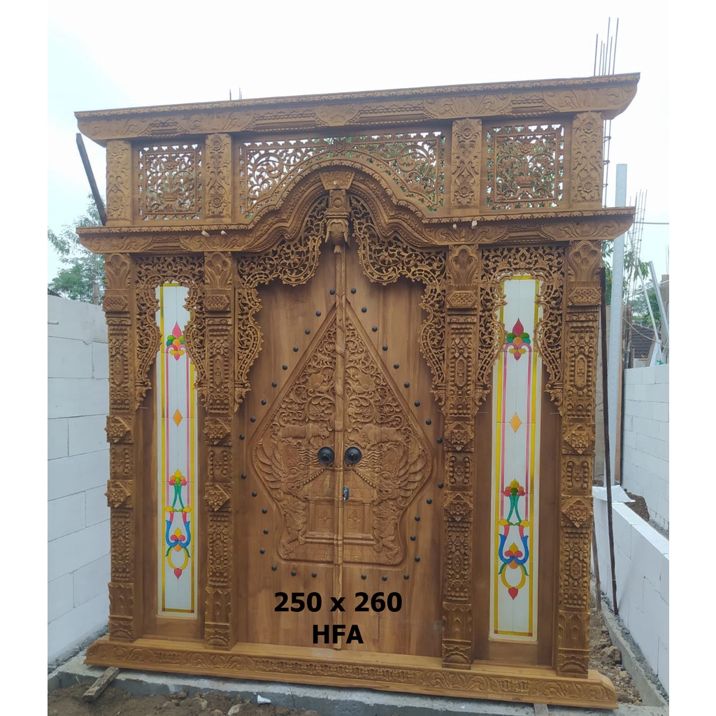 PINTU RUMAH KAYU JATI GEBYOK GAPURA MEWAH ELEGAN