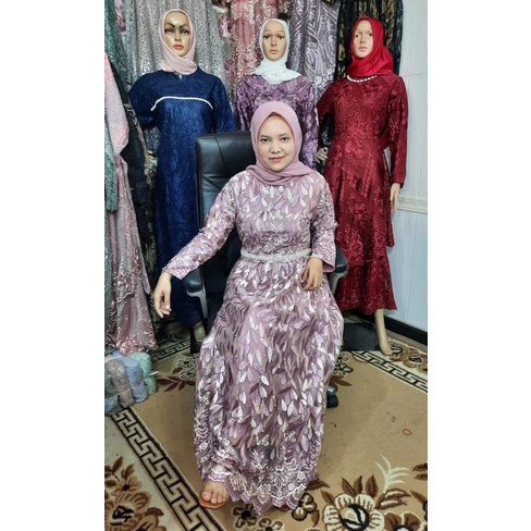 Gamis pesta mewah/ gamis brukat tile