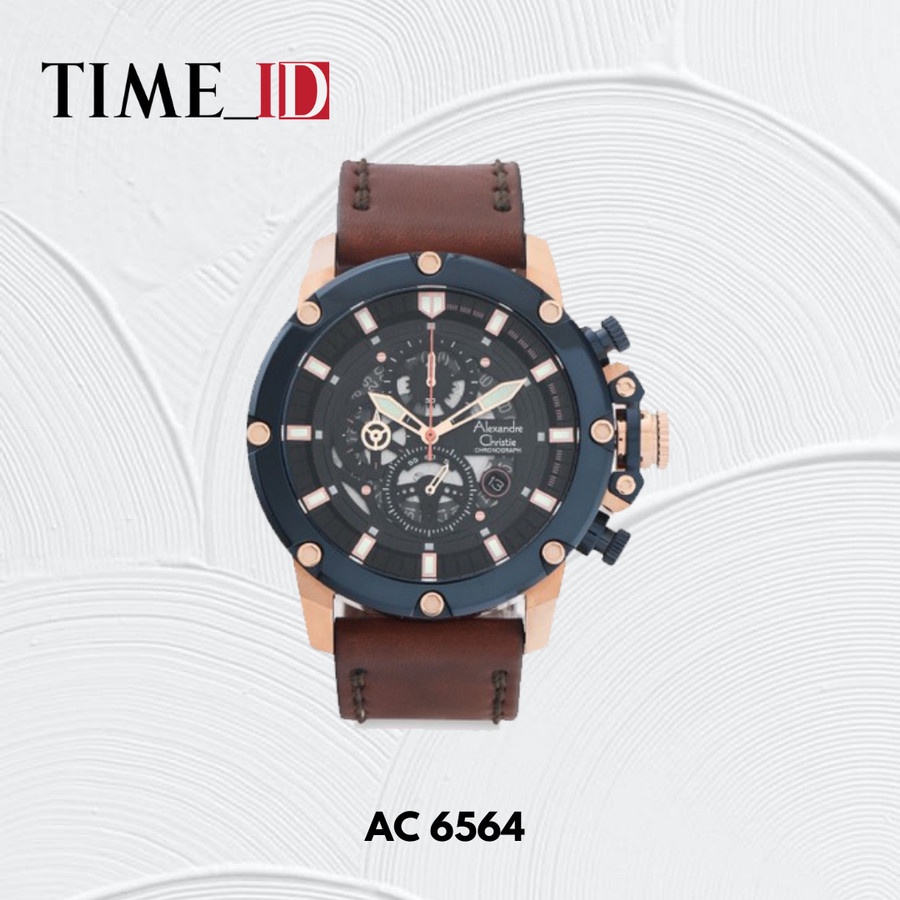 Jam Tangan Alexandre Christie 6564 BLUE ROSEGOLD LEATHER Pria