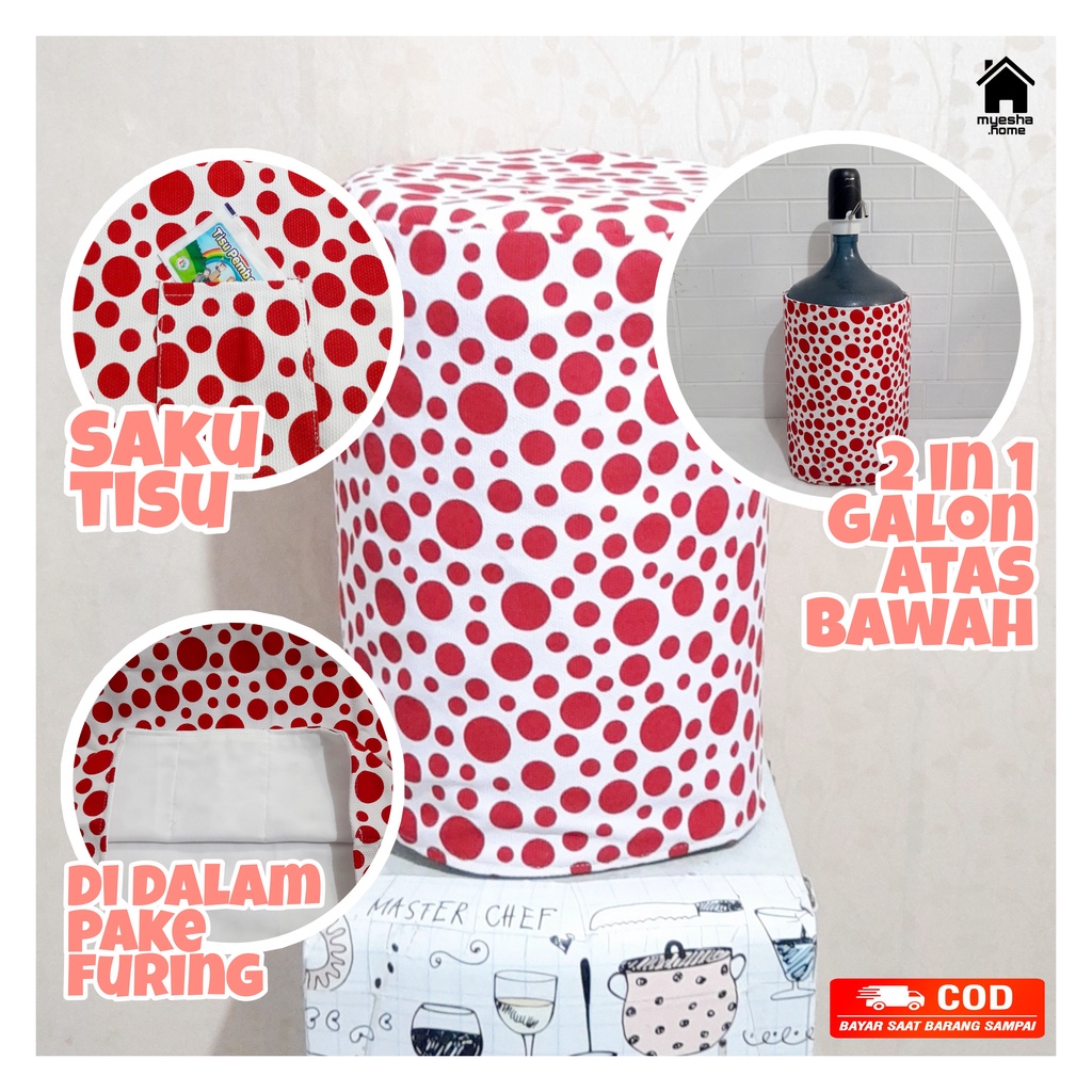 Cover Galon Dispenser Atas Sarung Galon Dispenser Bawah Motif Dalmation Red