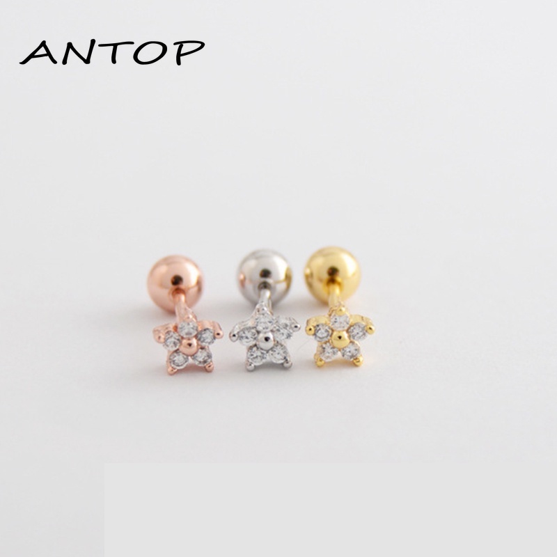 Fashion Sederhana Indah Bunga Bentuk Zirkon Tidak Ada Alergi Ear Studs Wanita Perhiasan Hadiah ANTOP