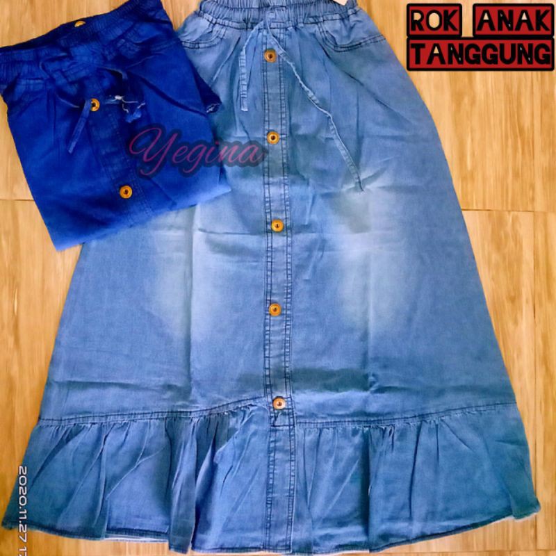ROK TANGGUNG PANJANG ANAK REMPEL KANCING DEPAN/ROK JEANS ANAK TANGGUNG PANJANG BISA COD