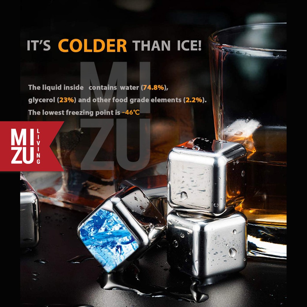 CUBITOS SET 8 Es Batu Anti-Lumer Stainless Steel Ice Cubes + 1 Capitan Tongs
