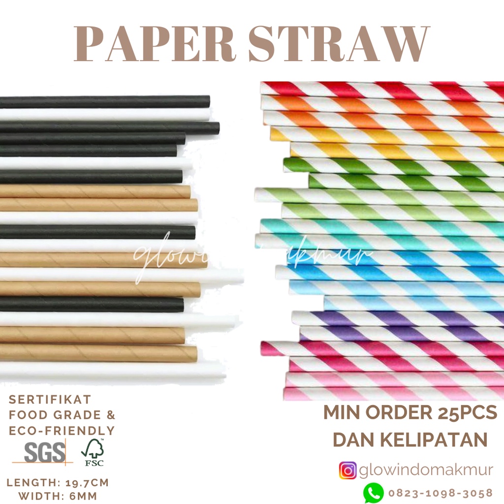 25pcs Sedotan Kertas Paper Straw Sedotan Ramah Lingkungan Sedotan Kertas Steril