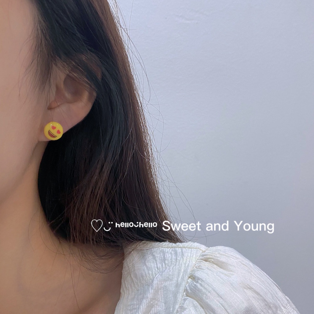 Anting Tusuk Sterling Silver 925 Model Kartun Smiley Face Lucu Untuk Wanita 2021