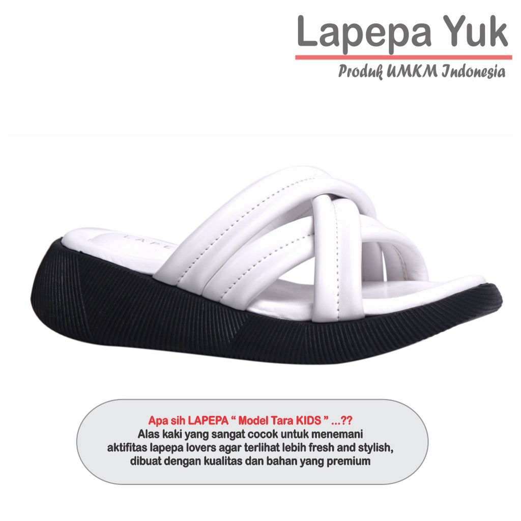 LAPEPA YUK - Sandal Platform Anak Perempuan Usia 2 sampai 10 Tahun TARA KIDS Sendal Anak cewek Wedges Wanita Empuk Model Silang Warna WHITE Putih Strap Lucu Cantik cewe Slop Usia Umur 3 4 5 6 7 8 9 thn Tahun Premium Ori Original Mall Official Store