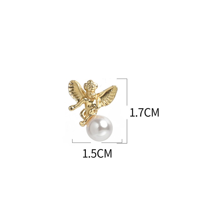 Anting Stud Desain Malaikat Cupid Aksen Mutiara Warna Emas Gaya Retro Perancis Untuk Wanita