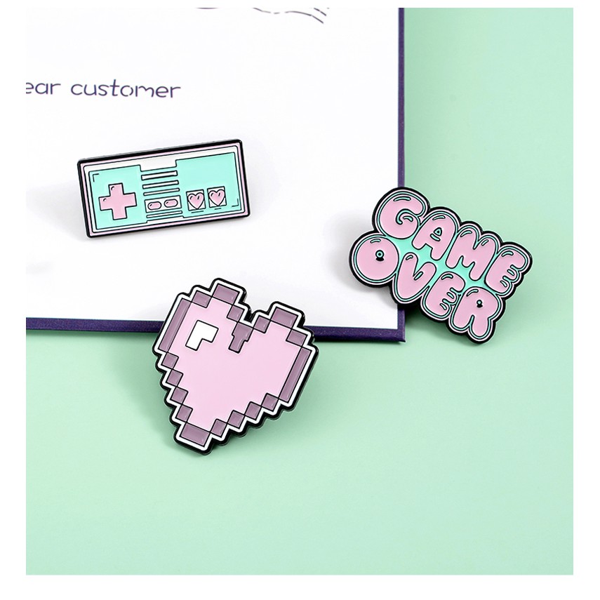 Bros Pin Desain Game Console Love Pixel Gaya Retro Untuk Pria Dan Wanita