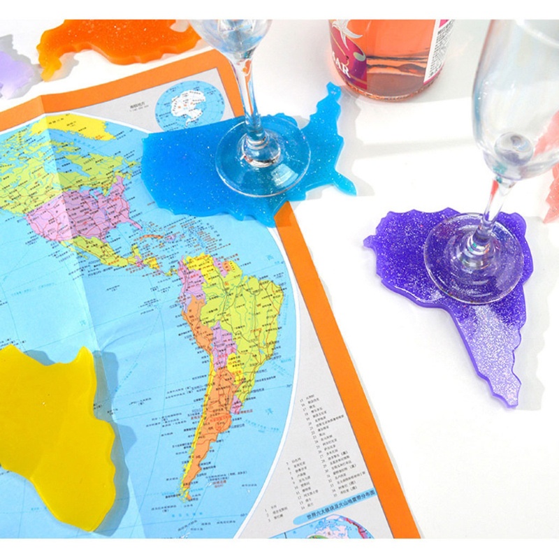 SIY  8Pcs Seven Continents Map Coaster Resin Mold Oceania Africa Europe Asia Map Silicone Tray Fruit Cup Mat Epoxy Resin Mold