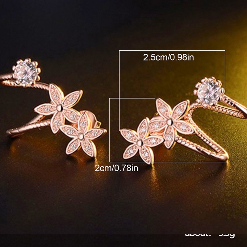 Anting Klip Bentuk Bunga Warna Silver Rose Gold Untuk Wanita