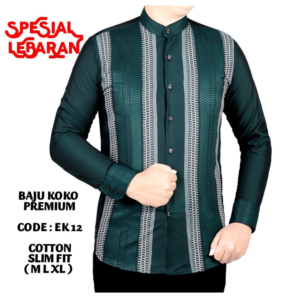 BAJU KOKO PRIA LENGAN PANJANG KEMEJA KOKO SLIM FIT HIJAU EK12