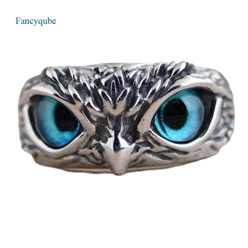 Fancyqube Fancycube Cincin Unik Bentuk Burung Hantu Mata Kucing Warna Biru