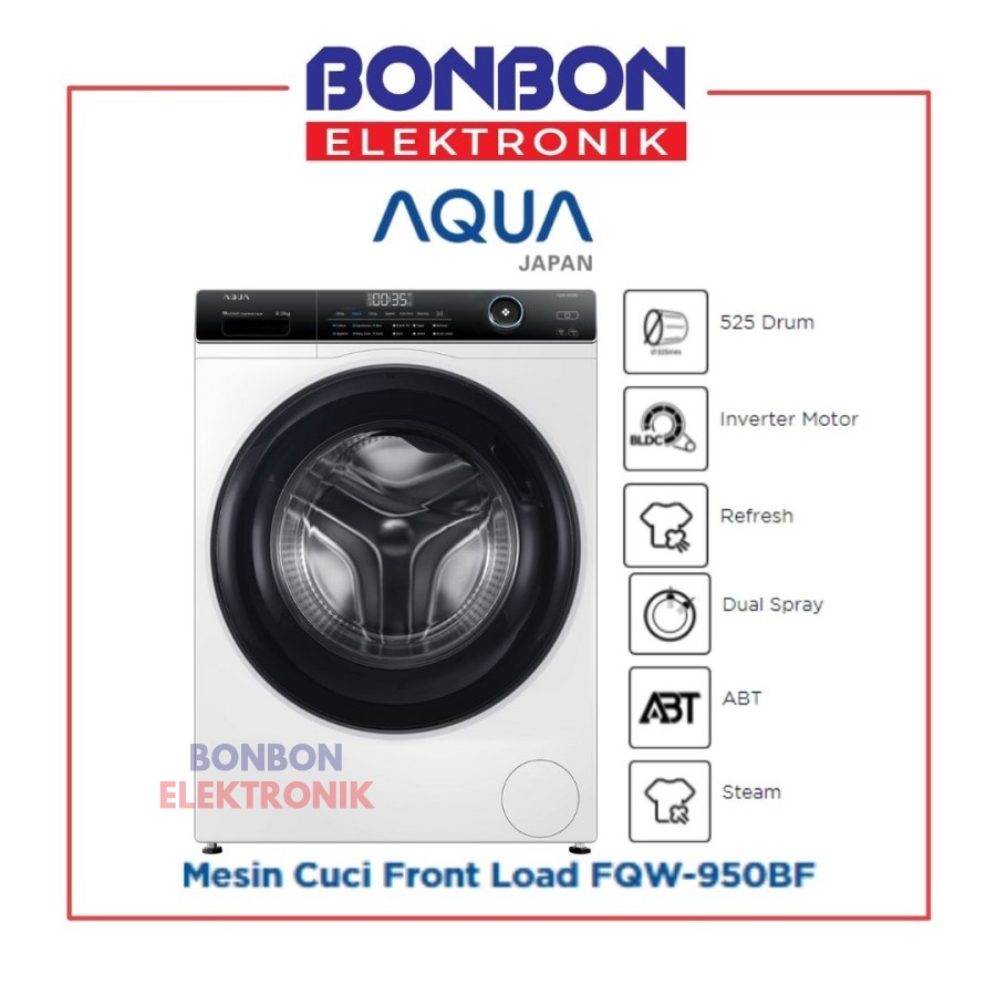 AQUA Mesin Cuci Front Loading 9KG FQW-950BF / FQW 950 BF INVERTER 9 KG