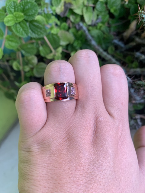 Cincin Casual Luxury Minimalis Batu Red Garnet Rubi Merah 18 K Gold Filled Plated High Quality