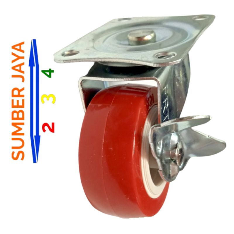 Roda Trolley Merah Hidup dan Rem 2 inch Termurah Roda Troli2 inch