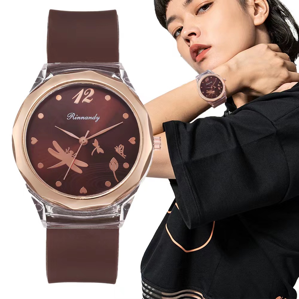 Jam Tangan Analog Quartz Wanita Dial Bulat Tali Rubber Import