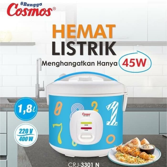 Rice cooker cosmos CRJ - 3301 - N dan 3301 Pink dan Biru ukuran 1.8LITER 3in1 5.0