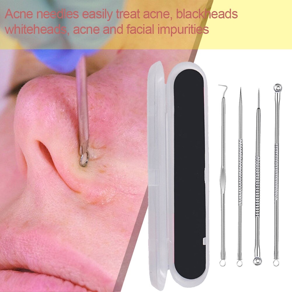 Pinset Alat Pencabut Komedo Set 4Pcs Pencetan Jerawat Pembersih Blackhead Stainless Steel