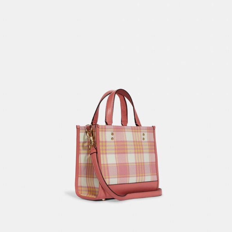 Coach Field Tote 22 With Garden Plaid Print And Coach Patch (C8198)