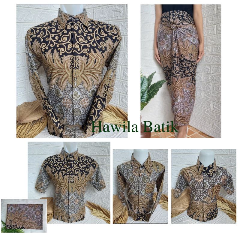 Couple Rok Lilit dan Kemeja Batik Premium Warna Gold