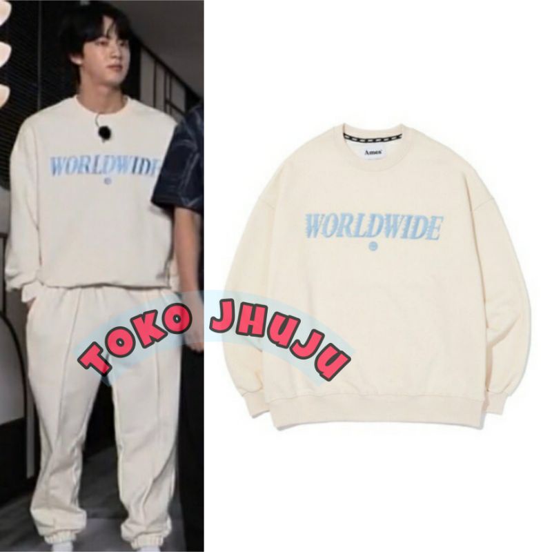 Basic Sweater BTS Jin Style Worldwide Print light blue