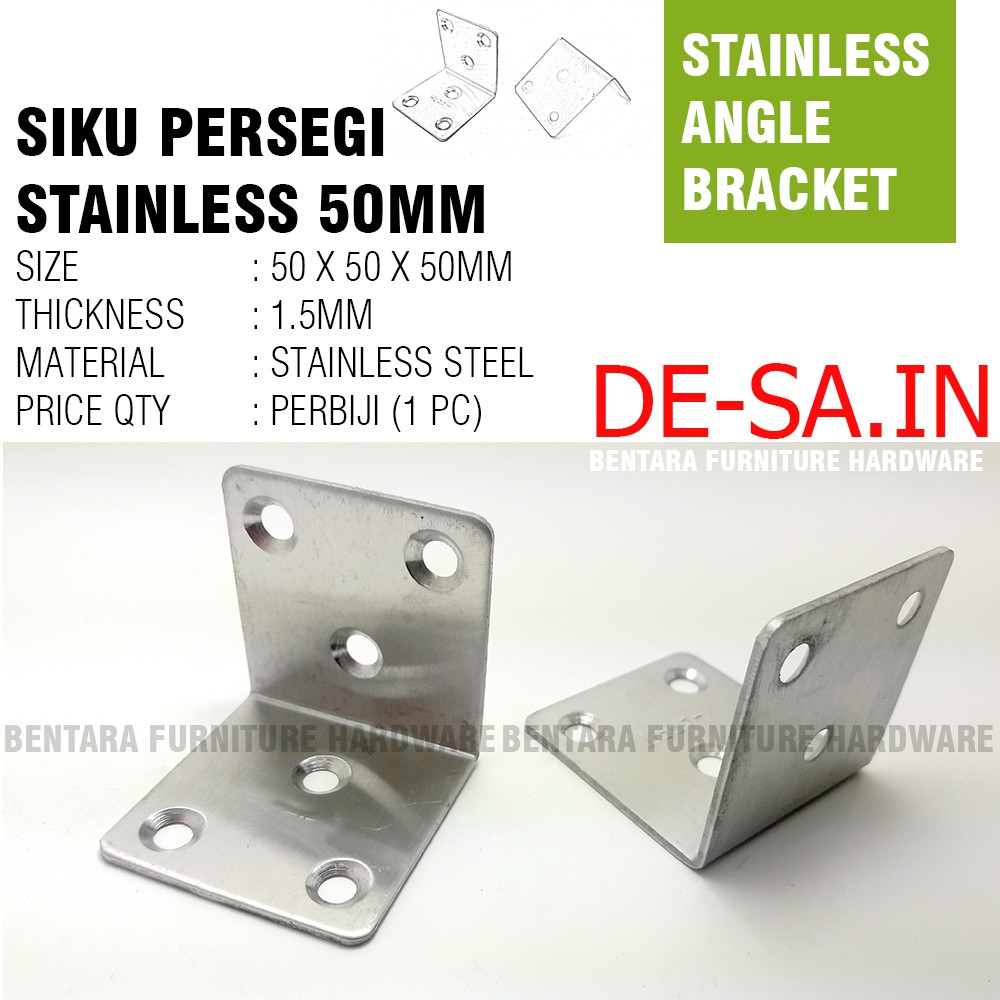 5 CM SIKU PERSEGI STAINLESS BRAKET SIKU 50 x 50 x 50MM Stainless Steel - Plat 1.5MM
