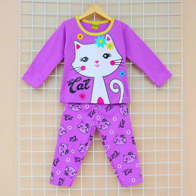 Setelan Piyama baju anak perempuan Motif Kucing Usia umur 5 6 7 8 9 tahun baju tidur anak
