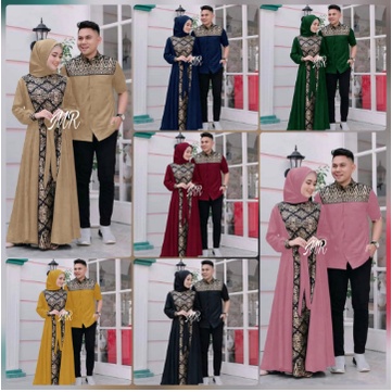 Couple gamis irwansyah batik brukat kombinasi model terbaru Couple lebaran 2022 Kapel cople jumbo pasangan muslim lebaran kekinian murah best seller