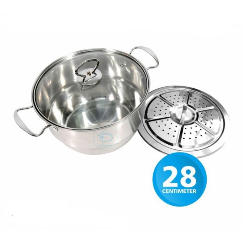 dandang steamer stainless murah / panci steamer calypso stainless / panci kukusan ukuran 24 cm 28 cm / soup pot 28cm calypso