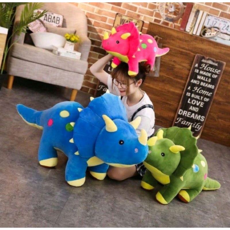 Boneka Dinosaurus triceraptos bahan plush lembut uk 40 cm