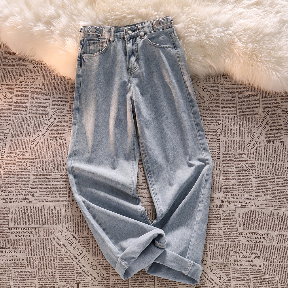 New high waist murah  kekinian biru muda/biru celana jeans panjang wanita