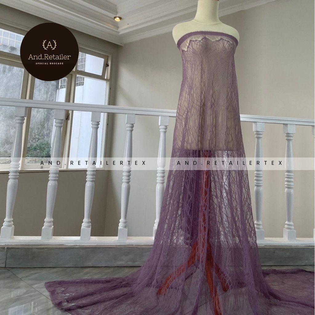 Bahan Kebaya Semi France Panel per 2,5m Lace Chantily Shantily Motif New Series Warna Dusty Purple