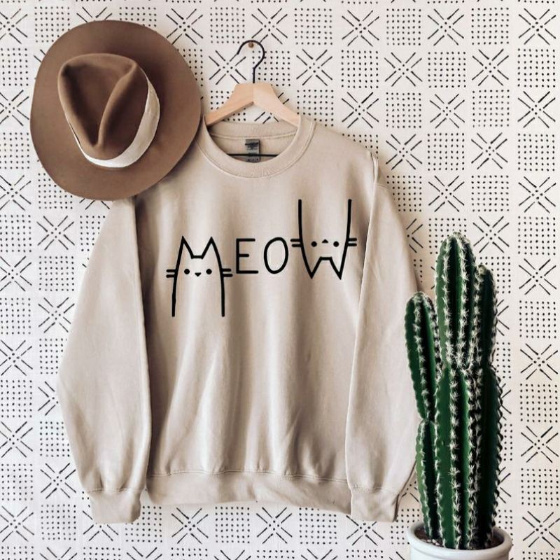 S - XXXXXL(6XL) Sweater Cat Crewneck MEOW Meaw Cute Cat Sweatshirt BIGSIZE OVERSIZE Funny Cat Lover