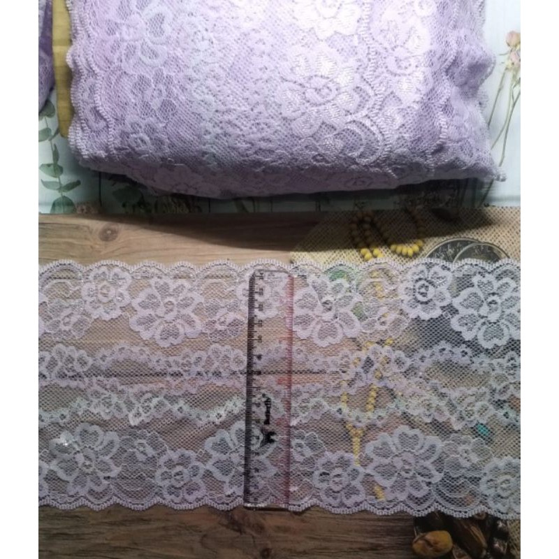 PER METER RENDA STRETCH WARNA UNGU MUDA LEBAR 14CM