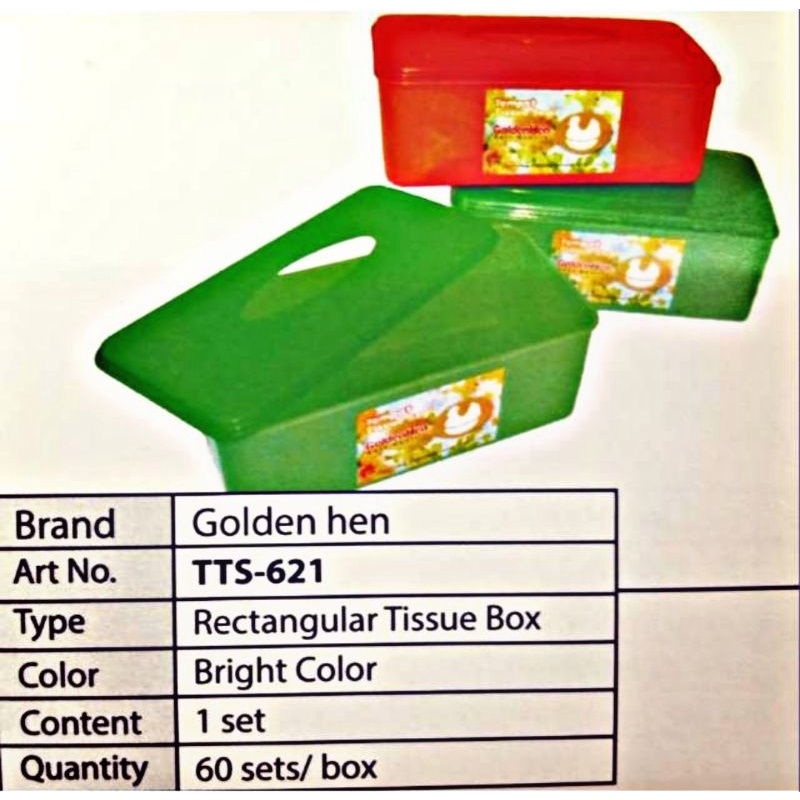 Kotak Tissue Golden Hen TTS - 621 Segi Besar / Persegi panjang / Kotak tisu / Wadah tisu plastik