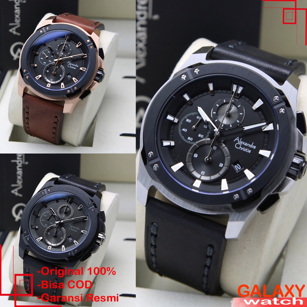 ALEXANDRE CHRISTIE PRIA ORIGINAL GARANSI RESMI 1 TAHUN JAM TANGAN LEATHER ALEXANDRE CHRISTIE AC 6595