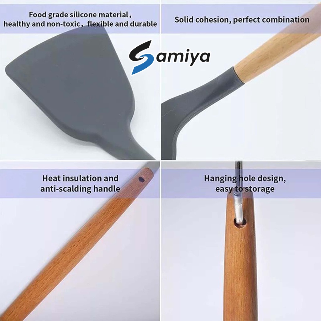 spatula silikon gagang kayu tahan panas / alat masak sodet sutil silicone wood handle top quality