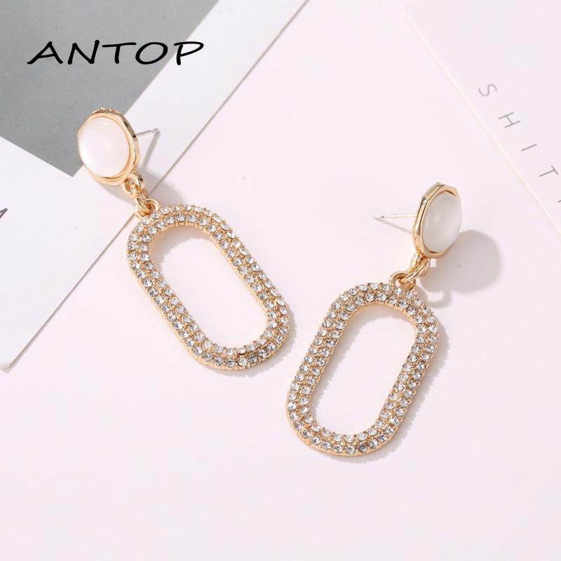 Anting Tusuk Desain Geometri Hias Opal + Berlian Berkilau Untuk Wanita