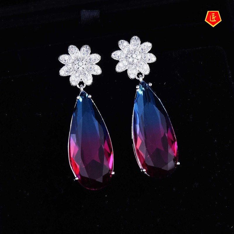 [Ready Stock]Female Versatile Gradient Amethyst Long Elegant Earrings