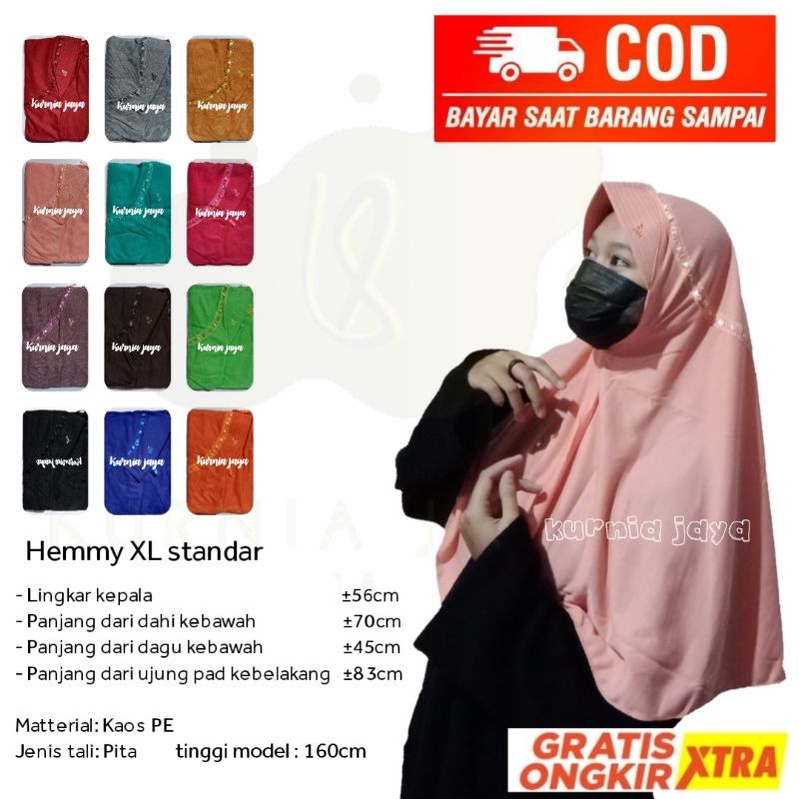 Jilbab Serut Atas size XL Standar Bahan Kaos Poly Etheline