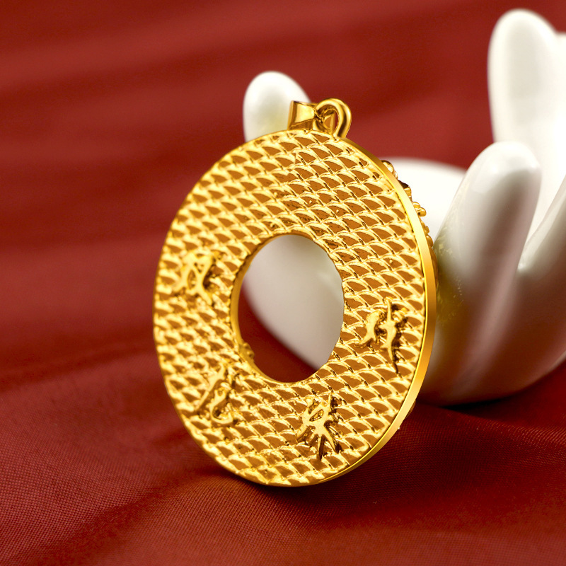 Kalung Emas Asli Kadar 375 Dengan Liontin Bulat Motif Naga Untuk Pria