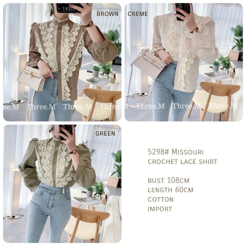 MDLV ~ BM 5298 MISSOURI CROCHET LACW SHIRT // ATASAN LENGAN PANJANG // FASHION IMPORT WANITA