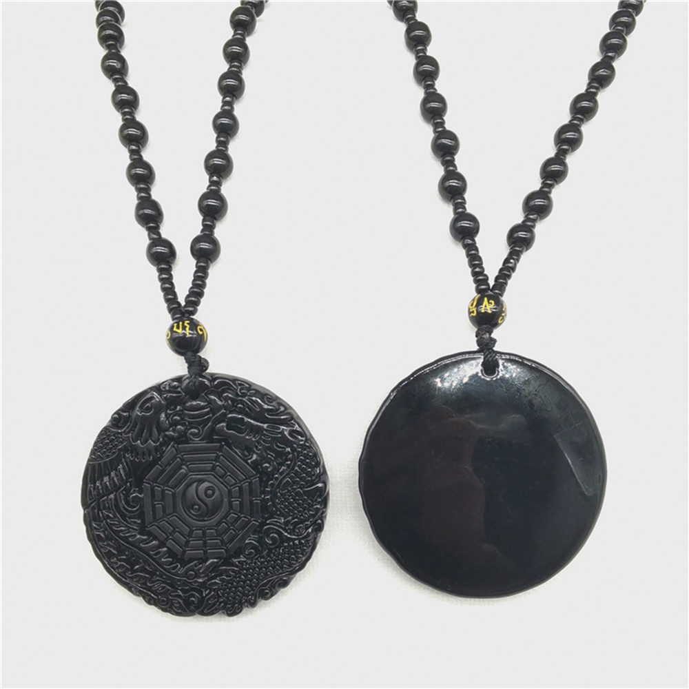 Kalung Liontin Obsidian Motif Naga Phoenix Gaya retro Punk Untuk Pria Dan Wanita