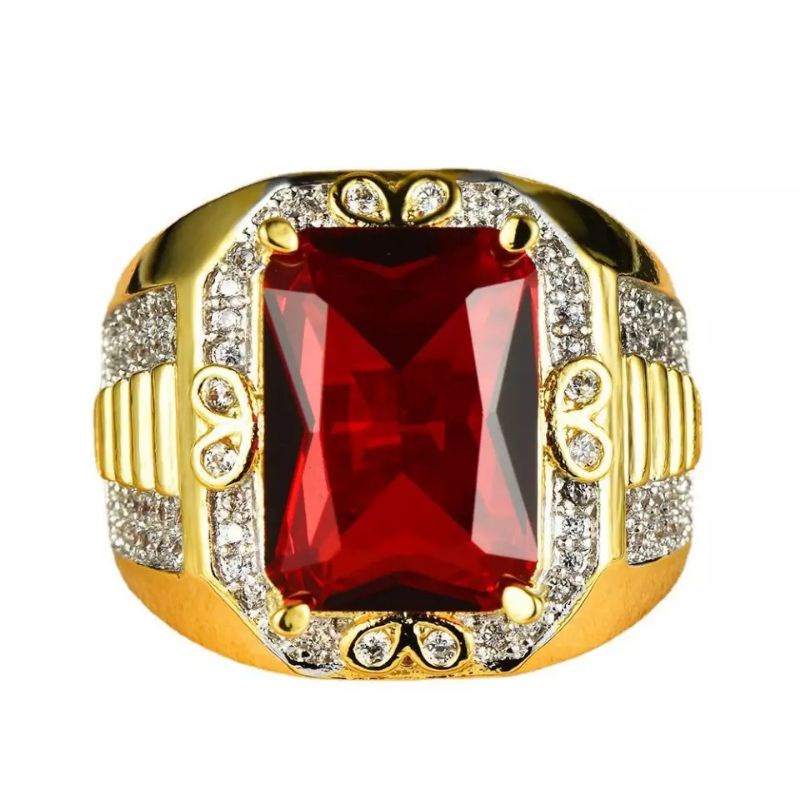 Cincin Batu Rubi Merah Ring Gold Filled Mewah Elegan Minimalis