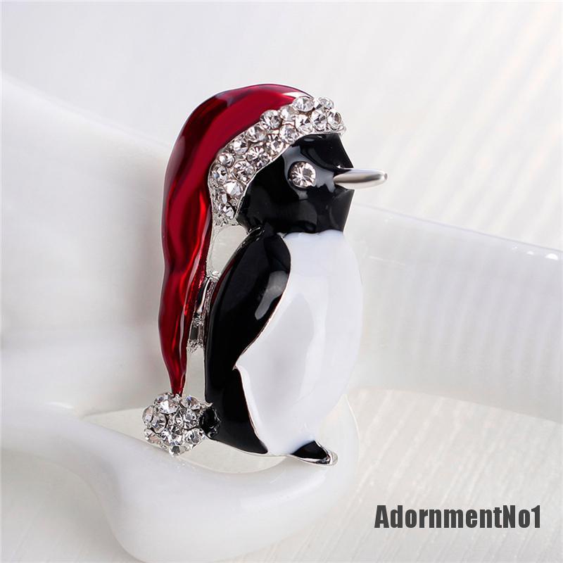 (Adornmentno1) 1pc Bros Pin Bentuk Penguin Aksen Berlian Imitasi Untuk Wanita / Pesta Natal