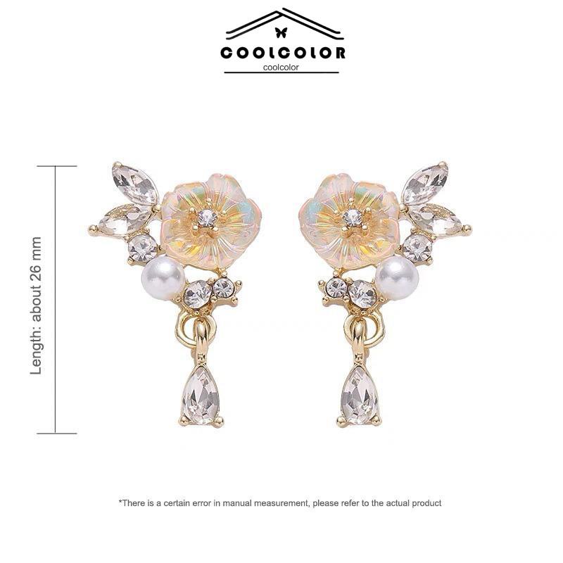 COD❤️1 Pasang Anting Giwang Model Bunga Gaya Retro Elegan Dengan Berlian Imitasi Untuk Wanita Fashion Wanita Sederhana Aksesoris Perhiasan Hadiah Ulang Tahun