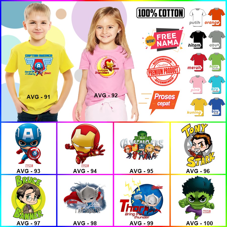 Baju Kaos ANAK DAN DEWASA AVENGERS COUPLE (FREE NAMA)