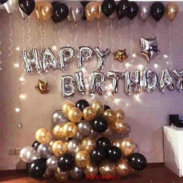 LED balon set emas selamat ulang tahun surat balon dekorasi pesta ulang tahun