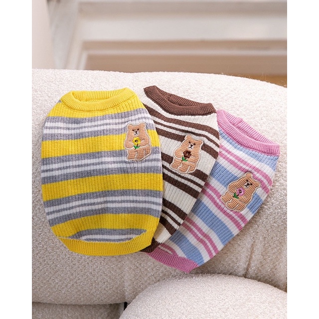 Premium knit doobee bear korea stripe tee